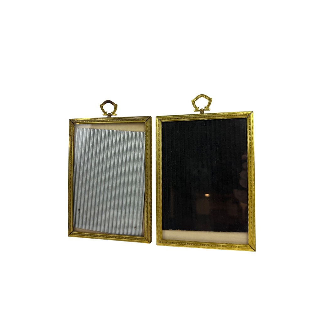 Vintage Brass Picture Frames Set of 2 Embossed Gold Tone 5x7 Small Tabletop Wall